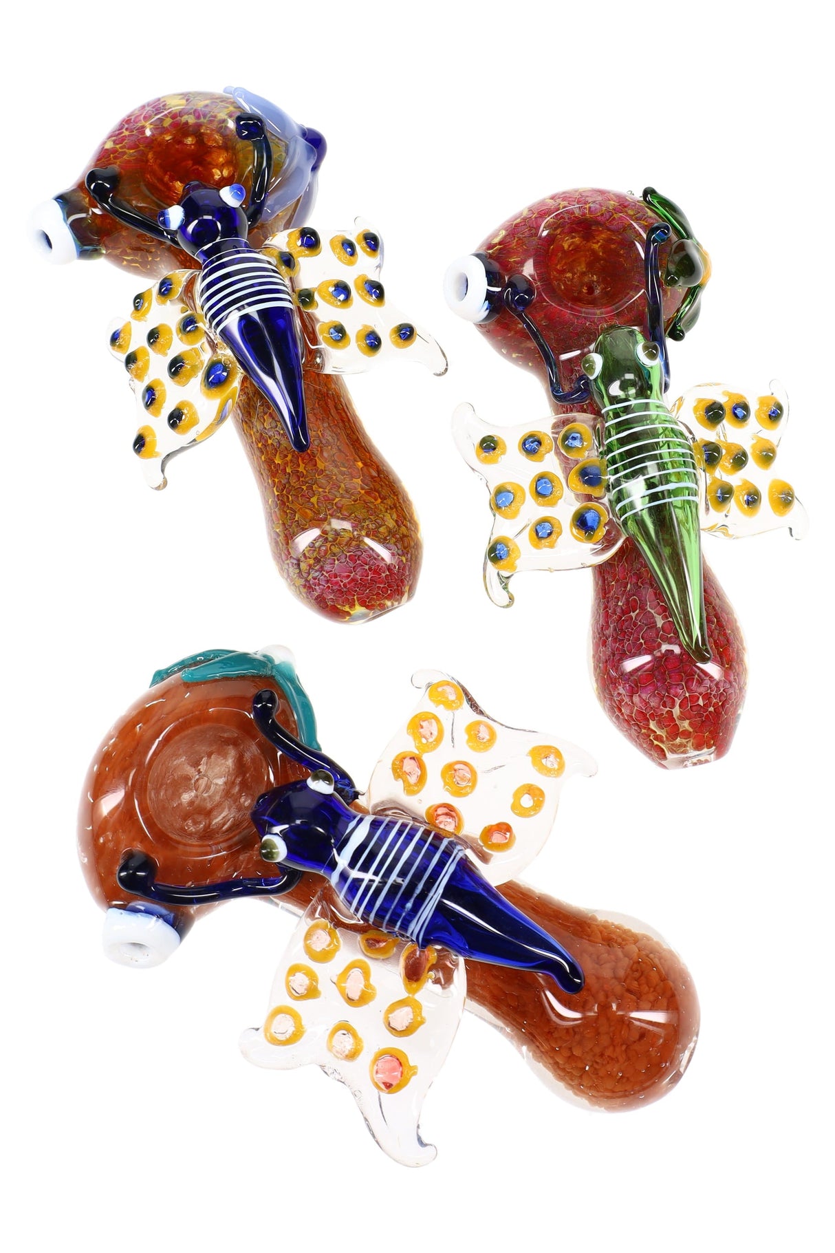 Silver Fumed Frit Butterfly Spoon Hand Pipe “Flutter Frit” – 5″ – Assorted Colors