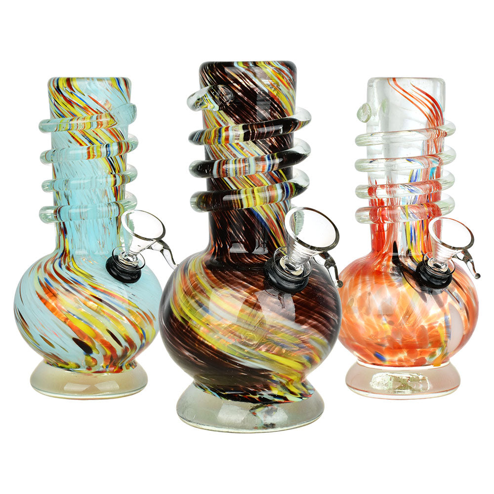 6.5" Out Of The Void Soft Glass Water Pipes with Colorful Spiral Frit Design, Front View