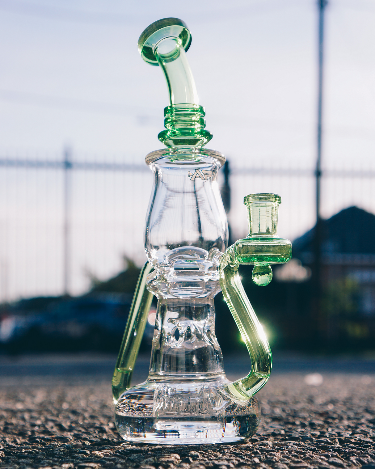AFM 9.5" Nebula Glass Recycler Dab Rig with 14mm Female Joint and Colored Accents