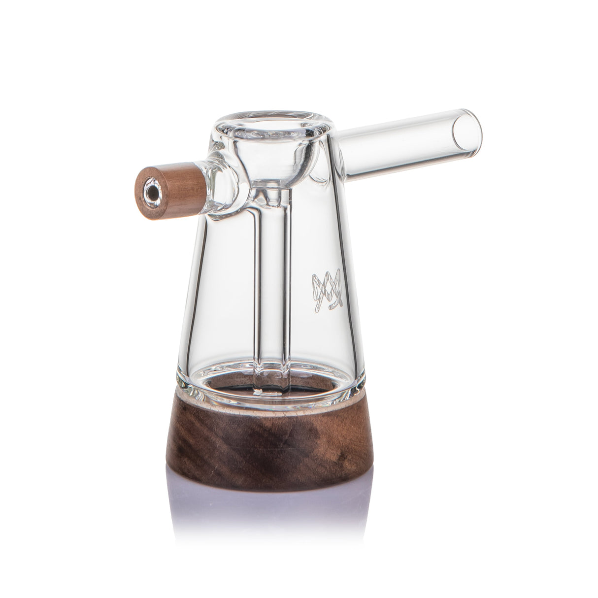 MJ Arsenal Alpine Mesa Glass Bubbler, borosilicate glass bubbler with black walnut wood accents