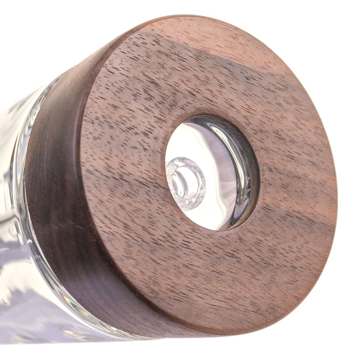 MJ Arsenal Alpine Mesa Glass Bubbler, walnut wood detail on glass bubbler base