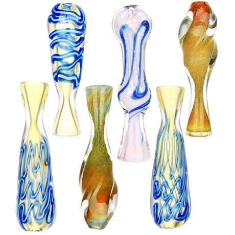 Assorted Easygoing Glass Chillum Bundle, 6PC, 3"-3.5", Front View, Compact and Portable