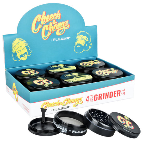 Cheech & Chong's x Pulsar Metal Grinder Display Box with 6 Black 4pc Grinders