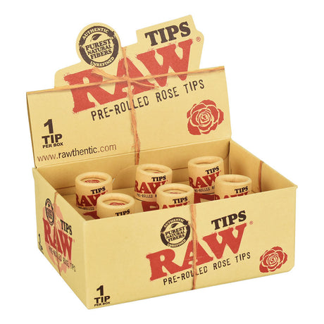 6PC DISPLAY - RAW Pre-Rolled Rose Tips open box with visible rose design