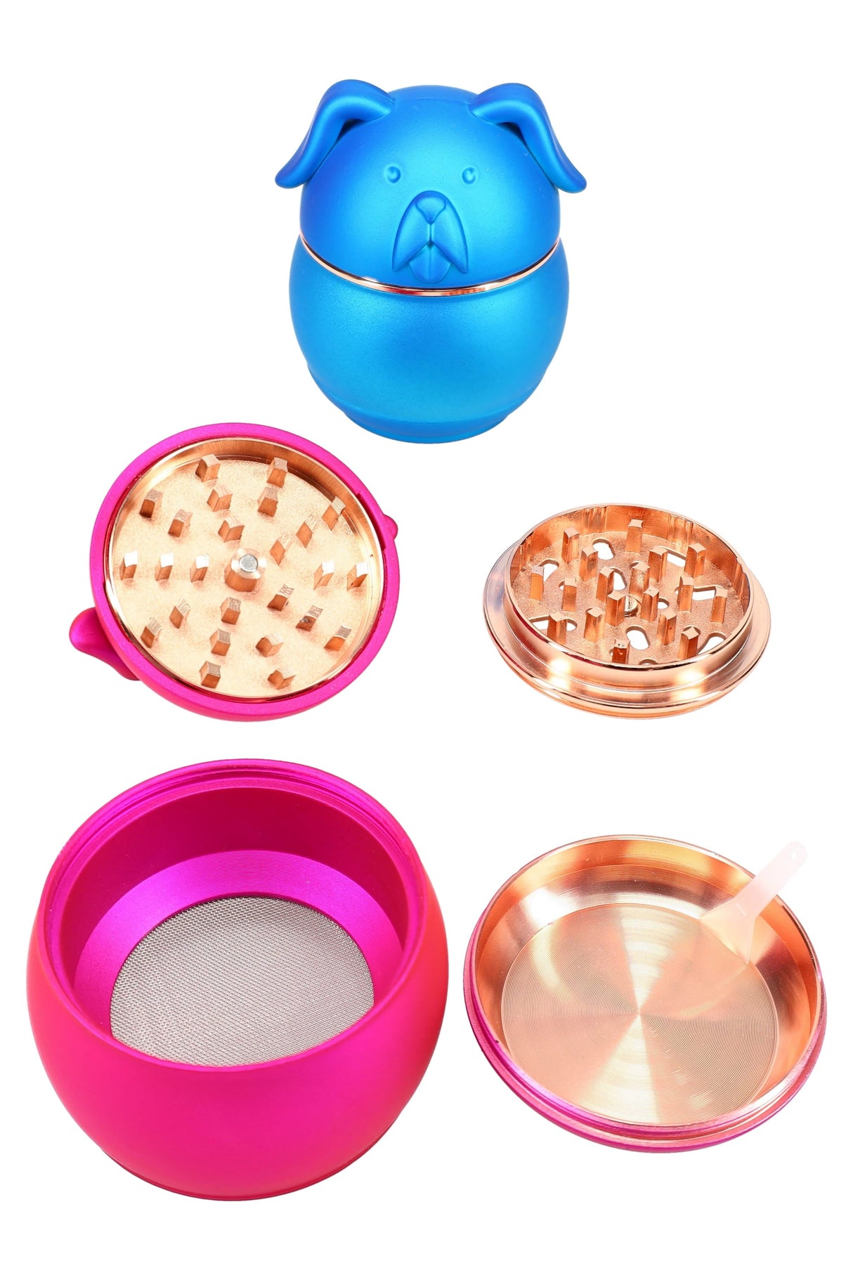 Pug 4-Part Metal Herb Grinder “Pupper Mill” – 2⅛″ (54 mm) – Assorted Colors