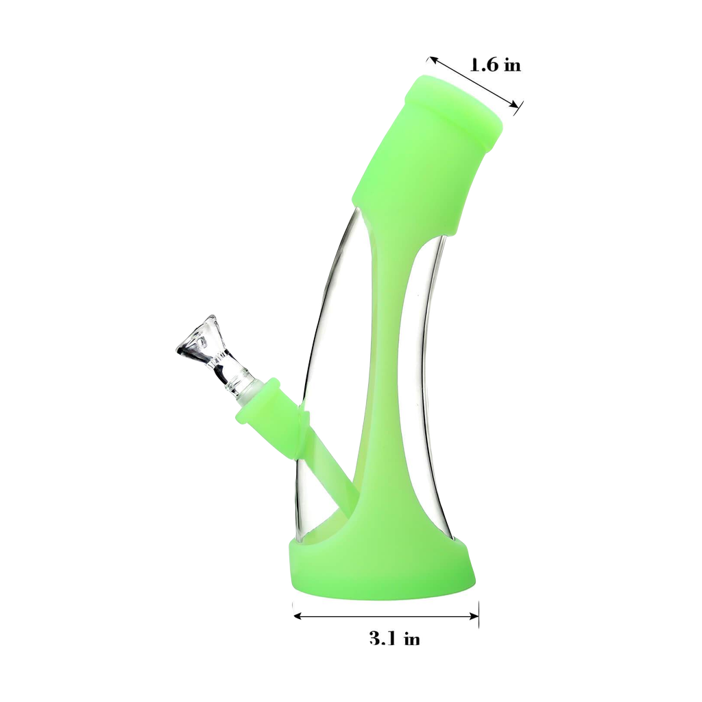 Pilot Diary 8.6" Glow in the Dark Green Silicone Bong Front View with Measurements