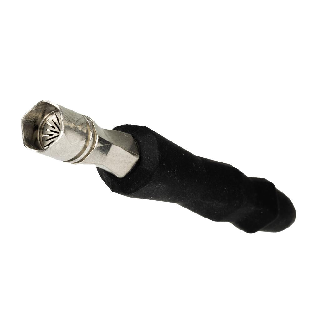 DynaVap The B vaporizer in Black, close up product view highlighting the stainless steel Tip and Condenser.