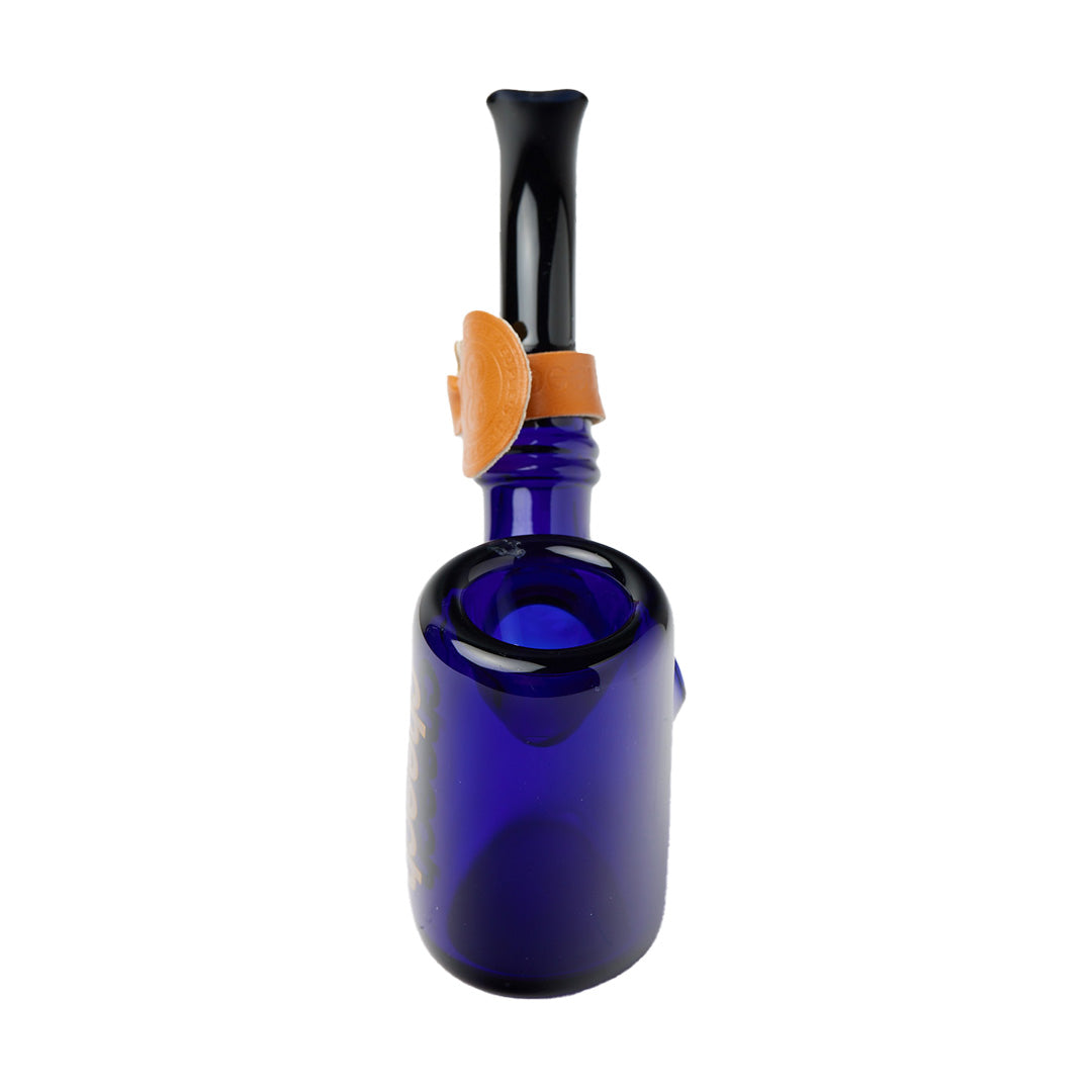 Cheech Glass 5" Sherlock Hand Pipe in Blue - Front View with Wooden Mouthpiece
