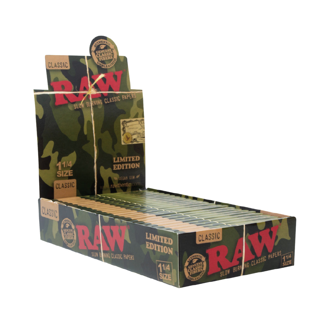 RAW Classic Camo Rolling Papers by HBI, Limited Edition 1 1/4 Size Pack Display