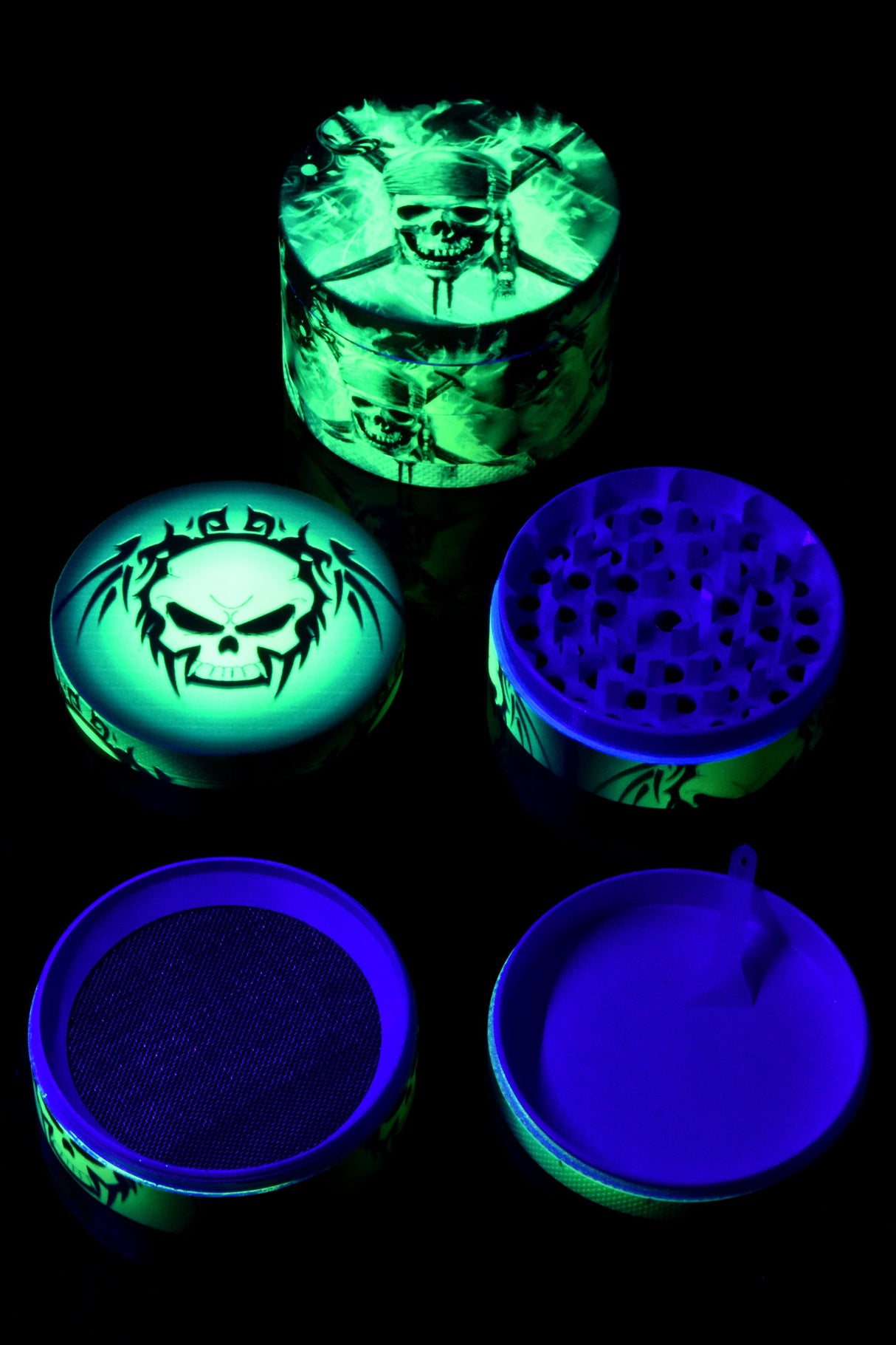 Glow-in-the-Dark 4-Part Metal Herb Grinder “Grim Glow” – 2½″ (63 mm)