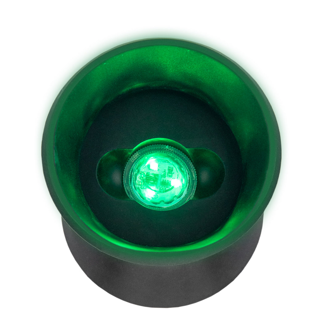 MJ Arsenal Hippie Hitter Pipe in Borosilicate Glass, Top View with Green Illumination