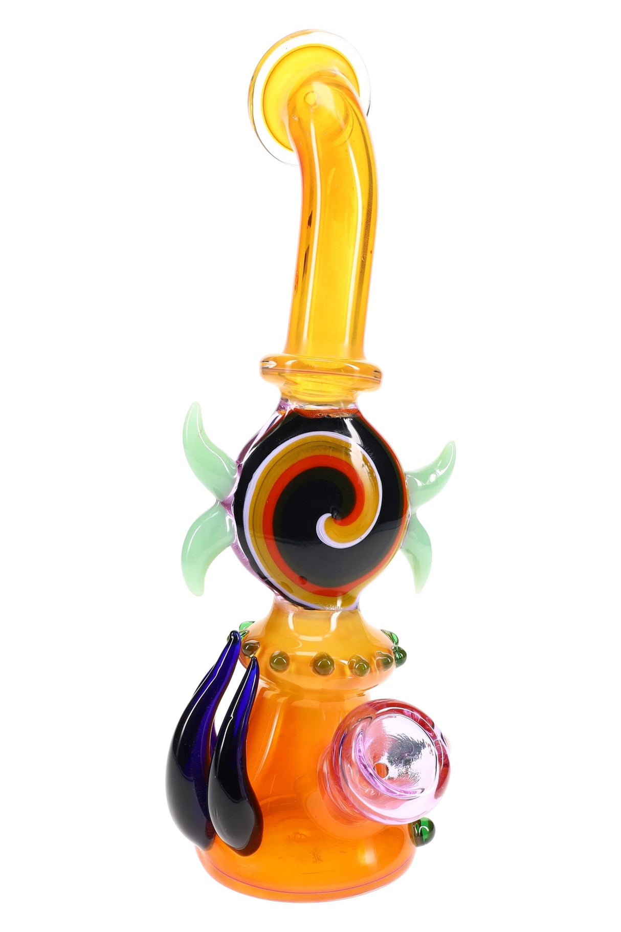 Glass Beaker Bubbler “Solar Spiral” – Gold Fumed – 10″ – Assorted Colors