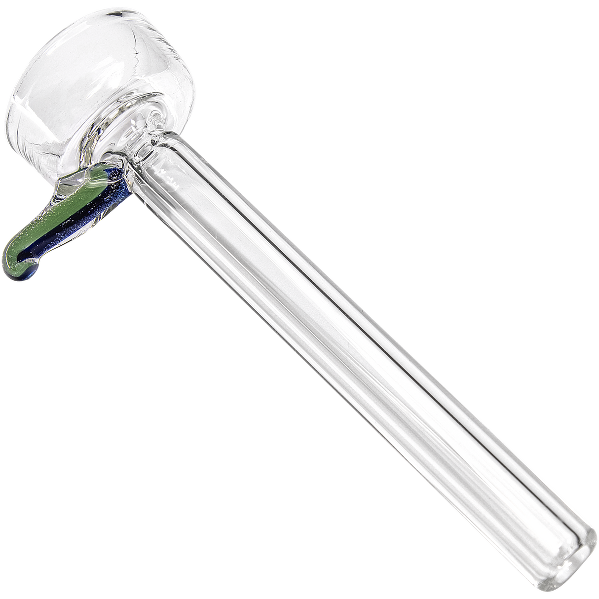 LA Pipes 9mm Clear Funnel Slide Bowl with Blue Handle for Bongs, Angled Side View
