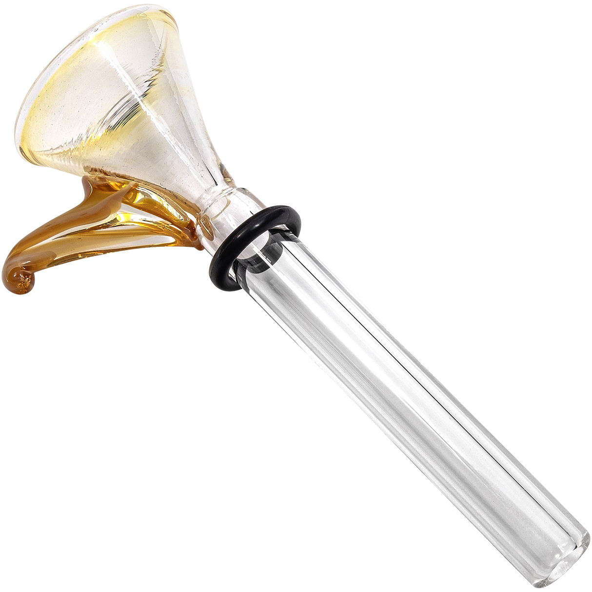 LA Pipes 9mm Funnel Slide Bowl with Handle in Amber for Bongs, Angled Side View