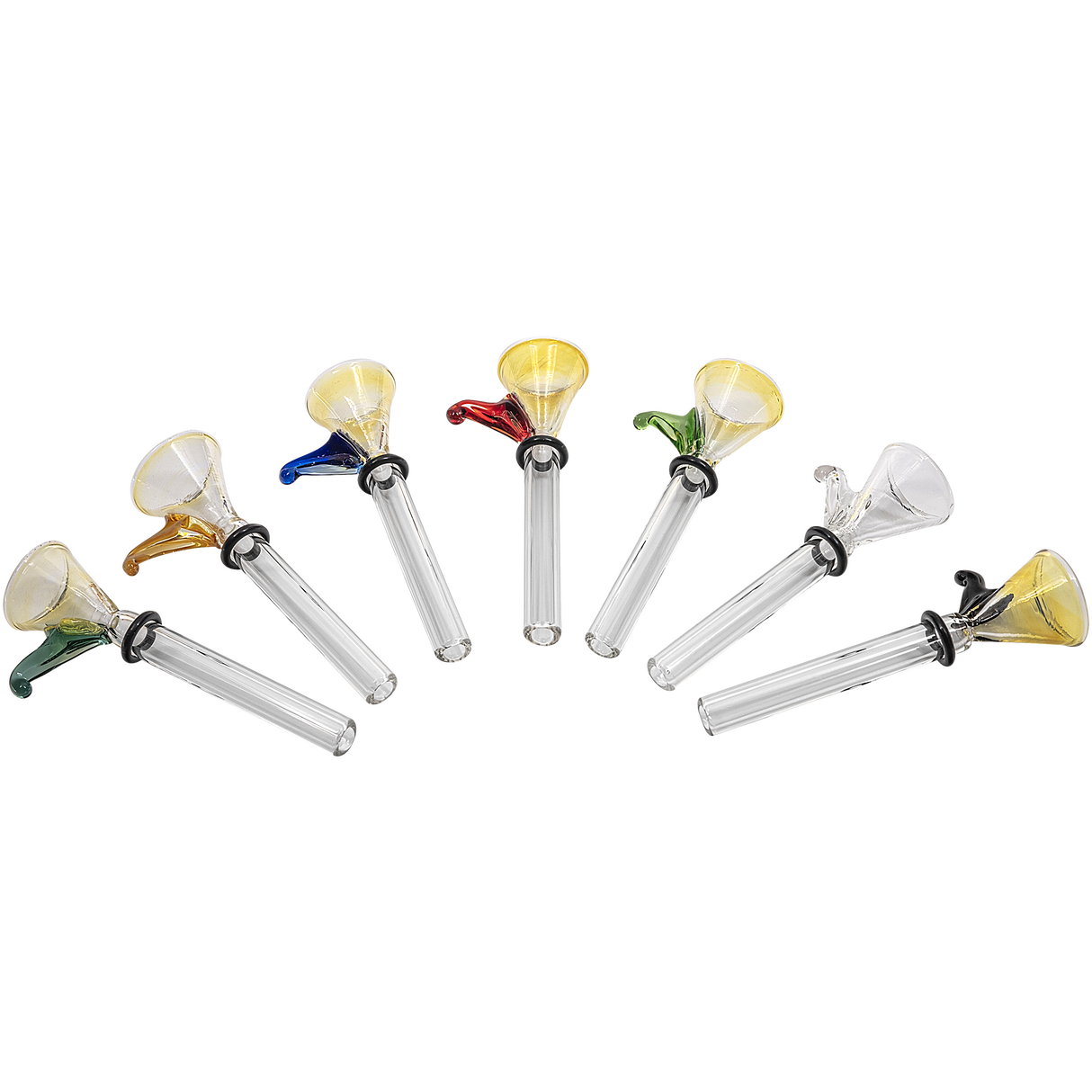 Assorted 9mm LA Pipes Funnel Slide Bowls with Handles for Bongs, Borosilicate Glass, Front View