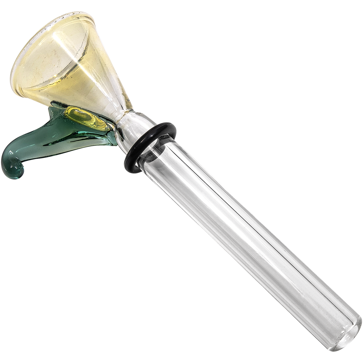 LA Pipes 9mm Funnel Slide Bowl with Handle in Teal for Pull-Stem Bongs, Borosilicate Glass