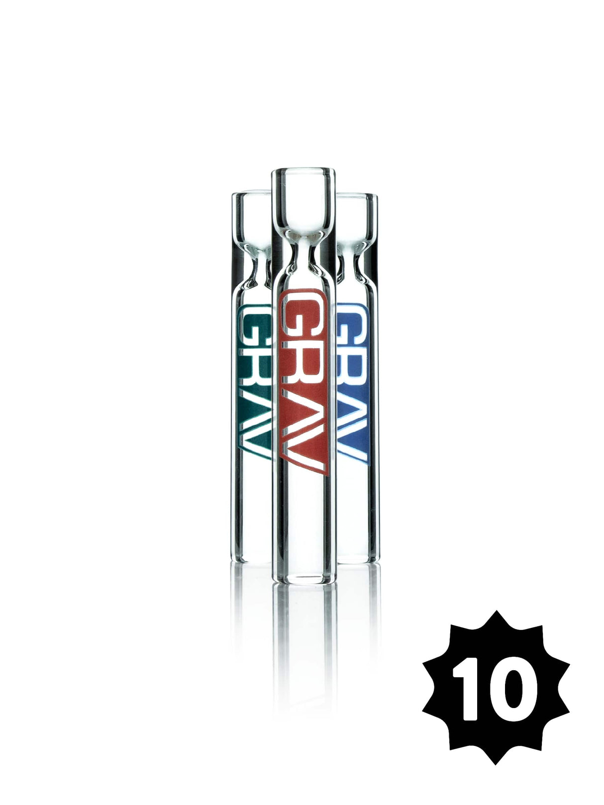 Pack of 10 GRAV Clear Taster 9mm Chillum Hand Pipes for Dry Herbs, Front View