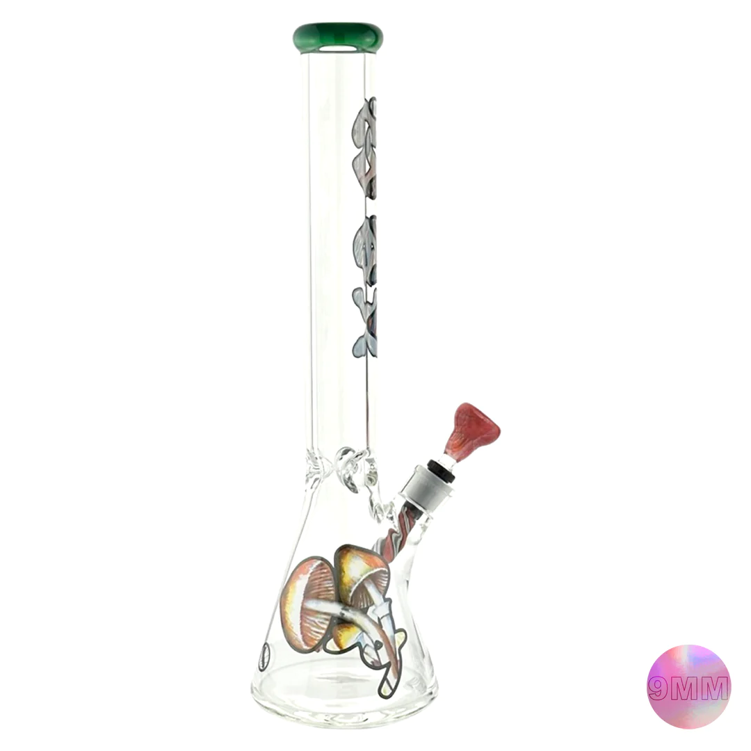MAV Glass 18" Shroom Trip Bong with 9mm thickness, Wig Wag Downstem, and Lucky Goat Bowl