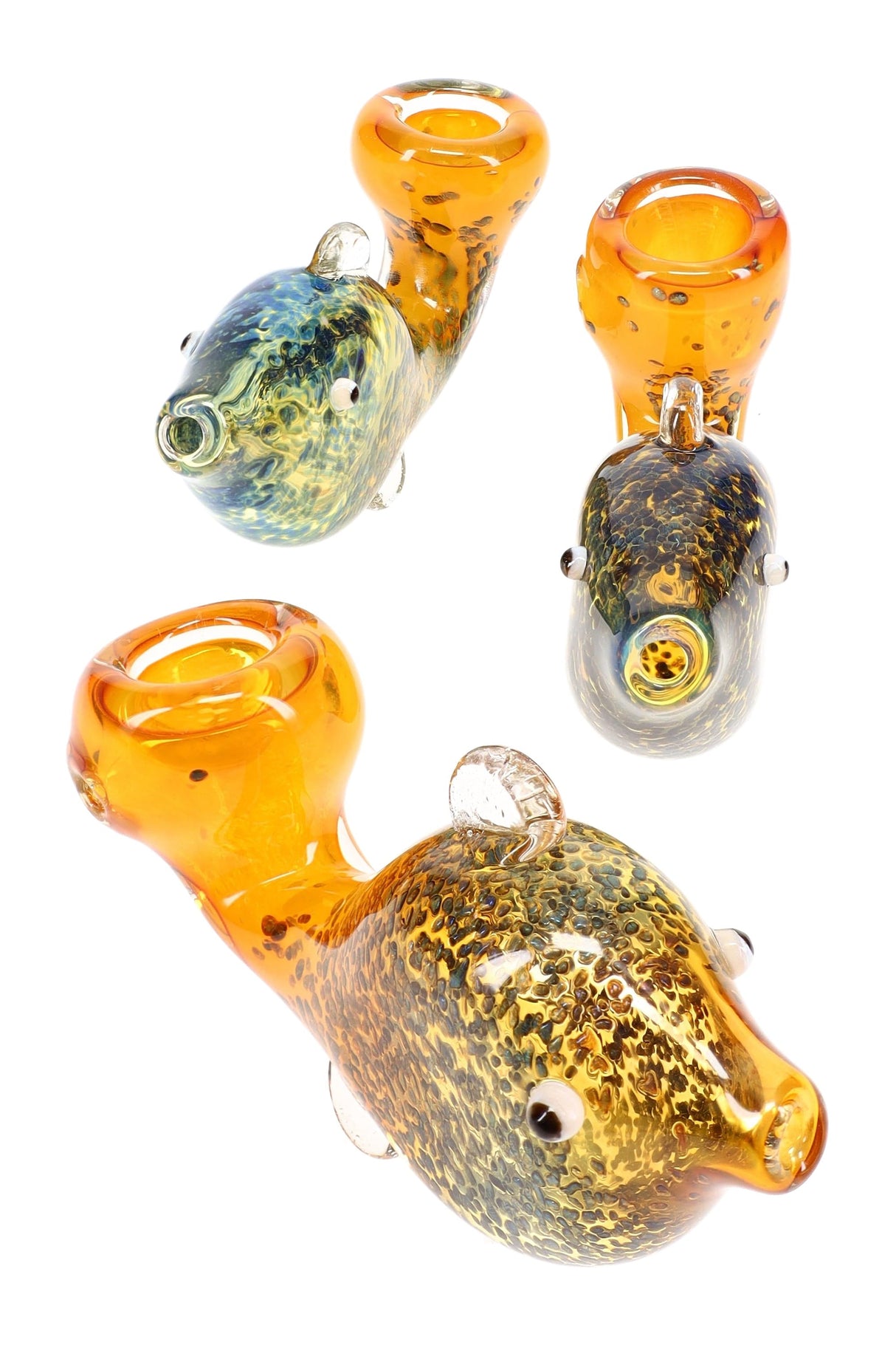 Gold Fumed Frit Glass Fish Hand Pipe “Reef Buddy” – Assorted