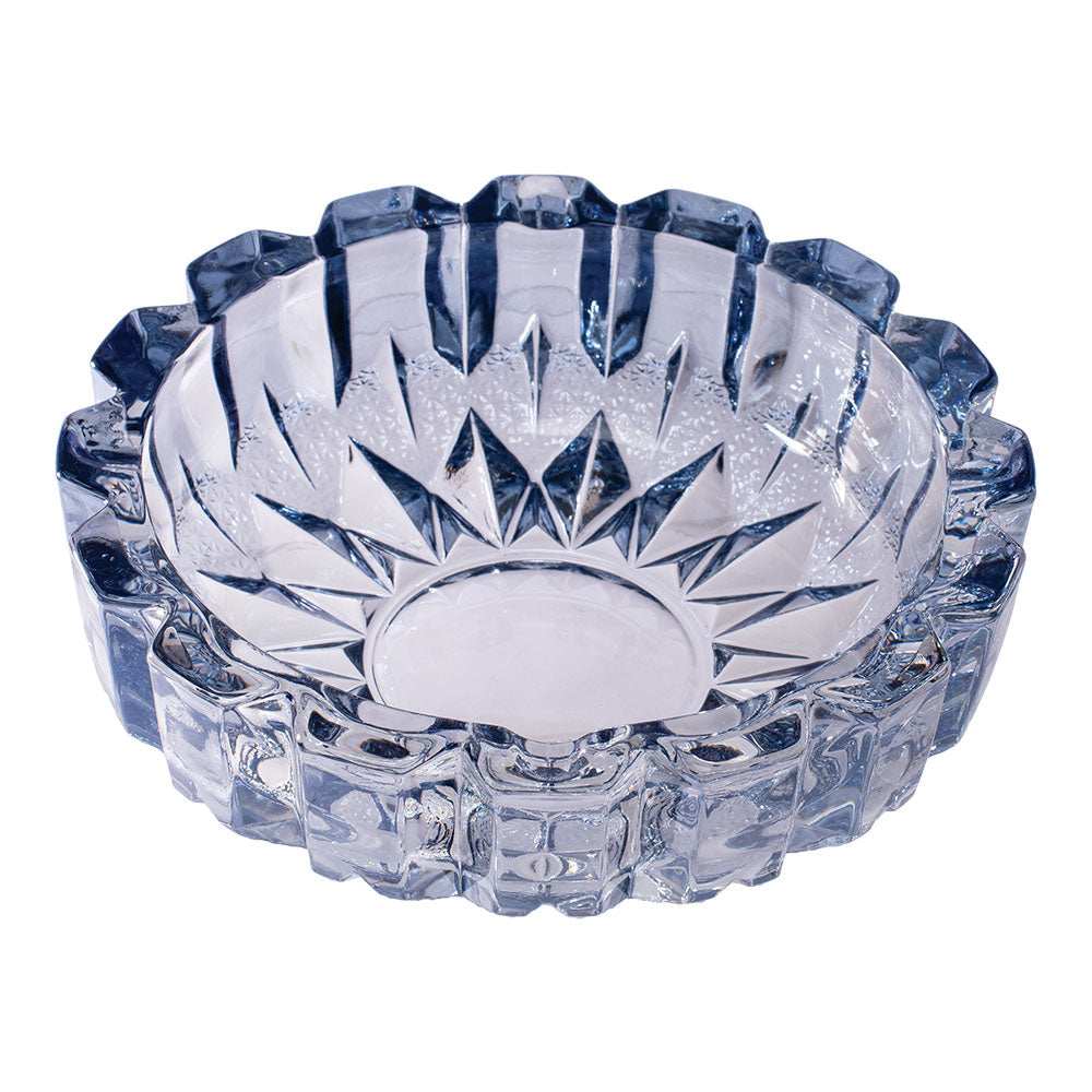 Fujima Exquisite Gem-cut Glass Ashtray in Blue, Top View, 7.5" Diameter for Home Use