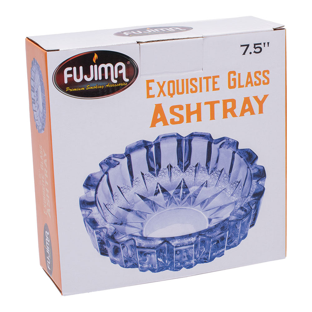 Fujima Exquisite Gem-cut Glass Ashtray in Blue, 7.5", packaged front view