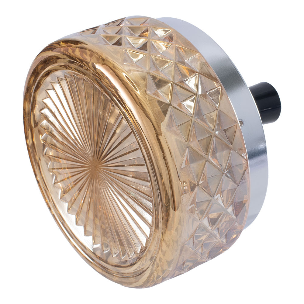 Fujima Gem-cut Glass Spinning Ashtray, 4.75" Size, Angled Side View on White Background