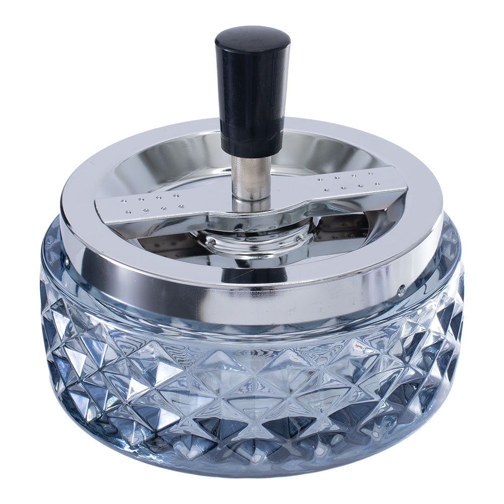 Fujima clear gem-cut glass spinning ashtray, 4.75" with sleek design - top view