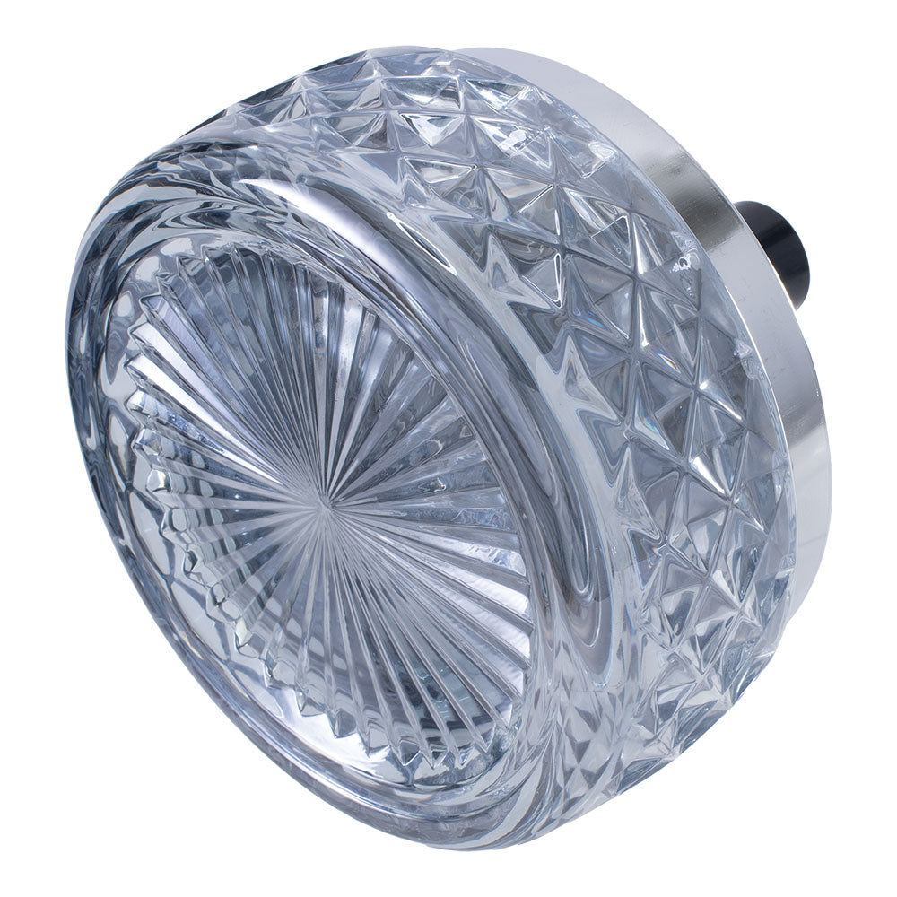 Fujima Gem-cut Glass Spinning Ashtray, 4.75" size, angled view on white background