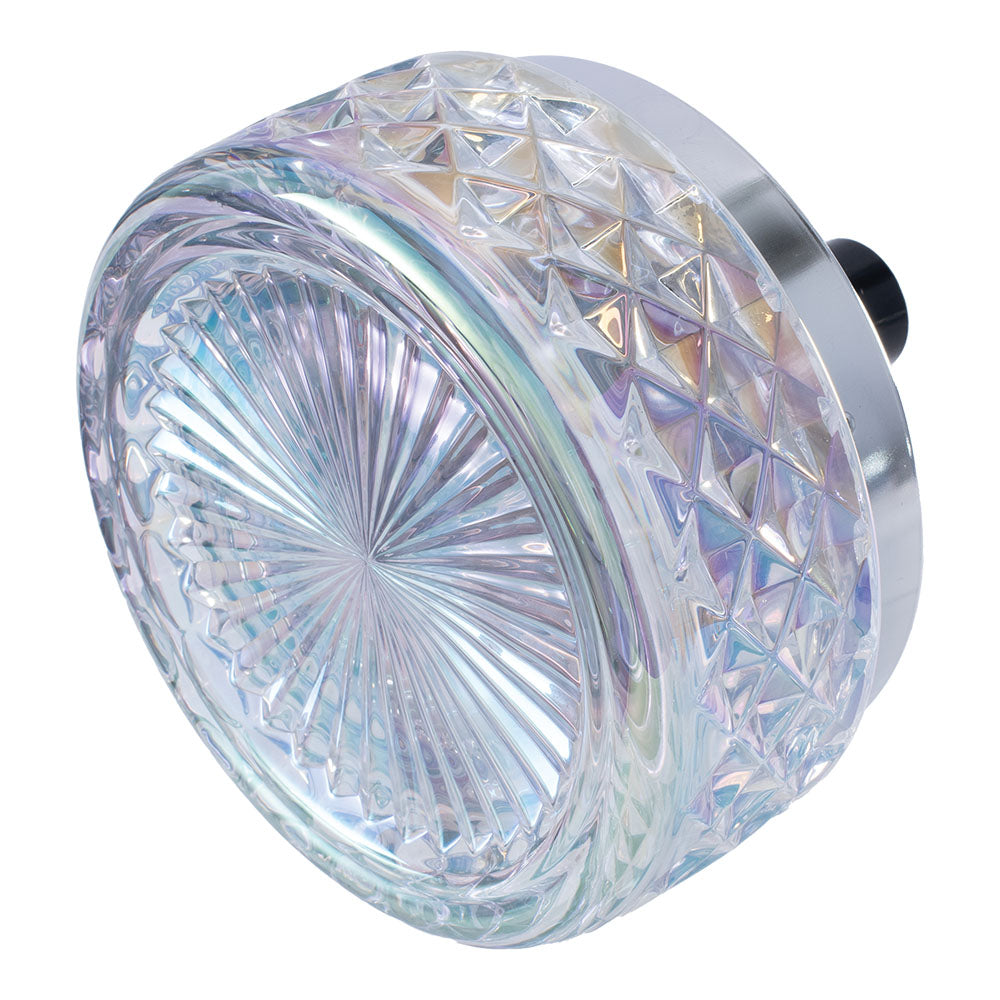 Fujima Gem-cut Glass Spinning Ashtray, 4.75" size, angled view showing reflective facets