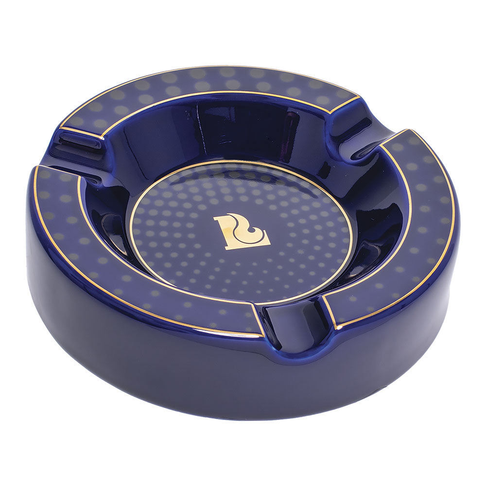 Lucienne Tapered Dots Round Ceramic Ashtray in Blue, Top View, 7.5" Diameter