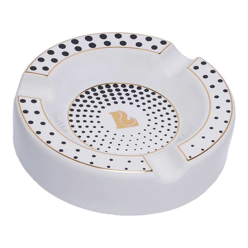 Lucienne Tapered Dots Round Ceramic Ashtray, 7.5", Top View on White Background