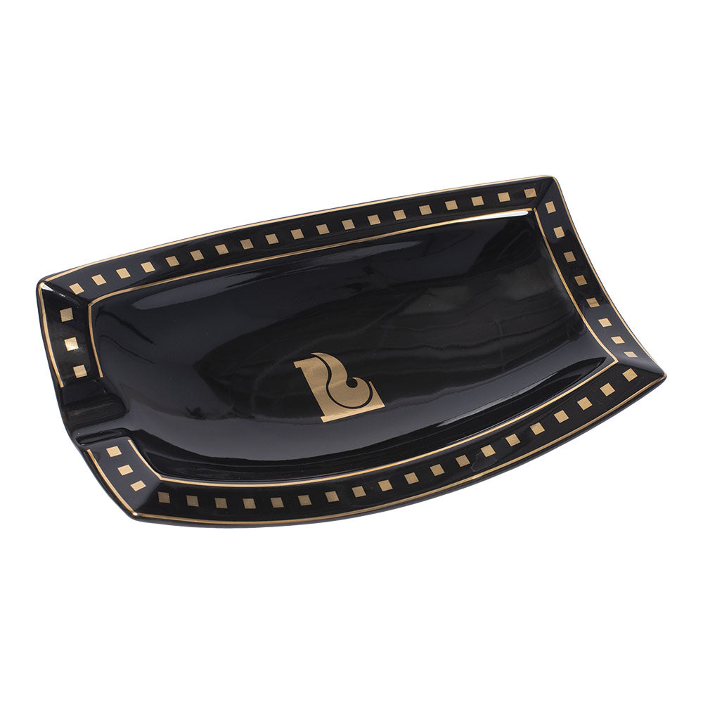 Lucienne Black Ceramic Cigar Ashtray, Curved Rectangle Design, 8.75" x 5", Top View