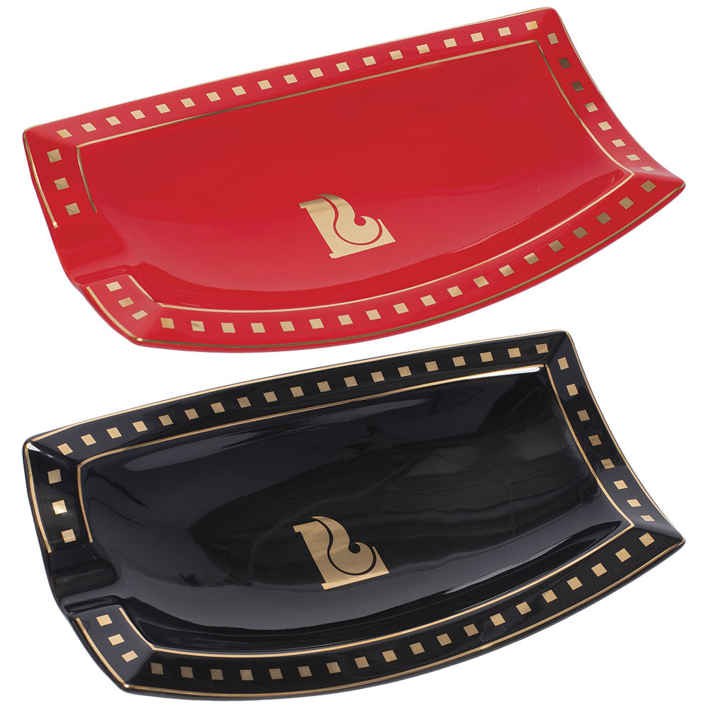 Lucienne Curved Rectangle Ceramic Cigar Ashtrays in Red and Black, Elegant Design