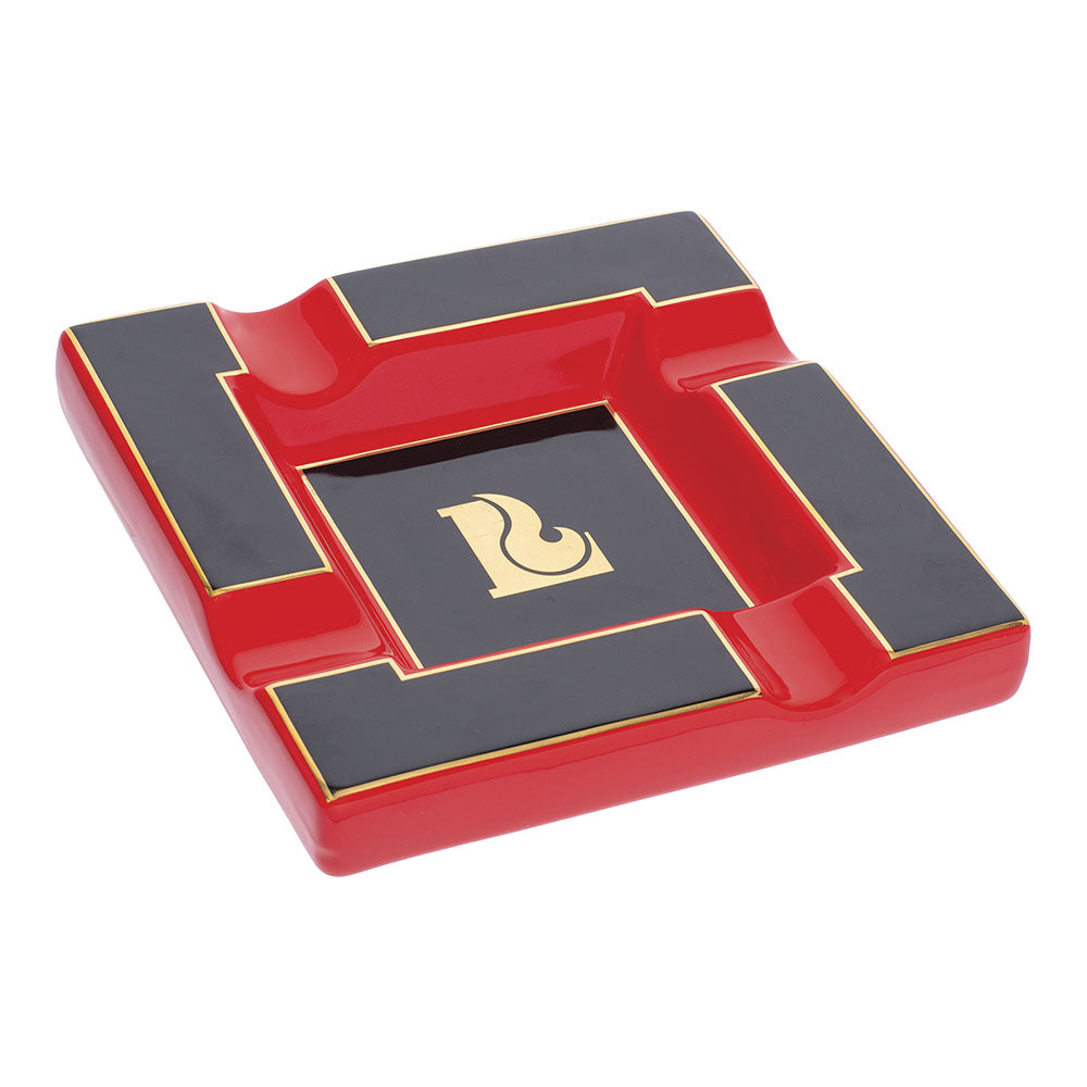 Lucienne Red Framed Square Ceramic Cigar Ashtray, 7.5" with Gold Detailing - Top View