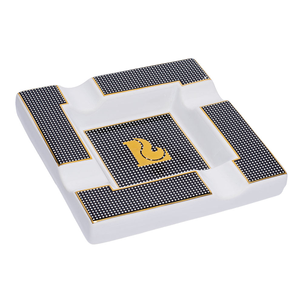 Lucienne Framed Square Ceramic Cigar Ashtray in White with Gold Detailing - Top View