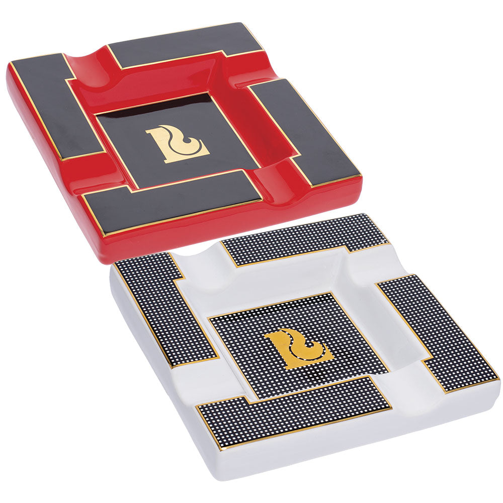 Lucienne Framed Square Ceramic Cigar Ashtrays in Red and White with Gold Detailing