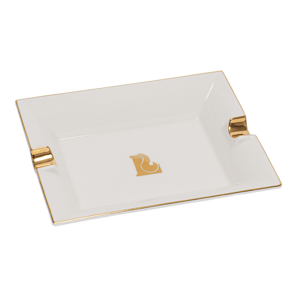 Lucienne White and Gold Square Ceramic Cigar Ashtray - 8.75" Top View