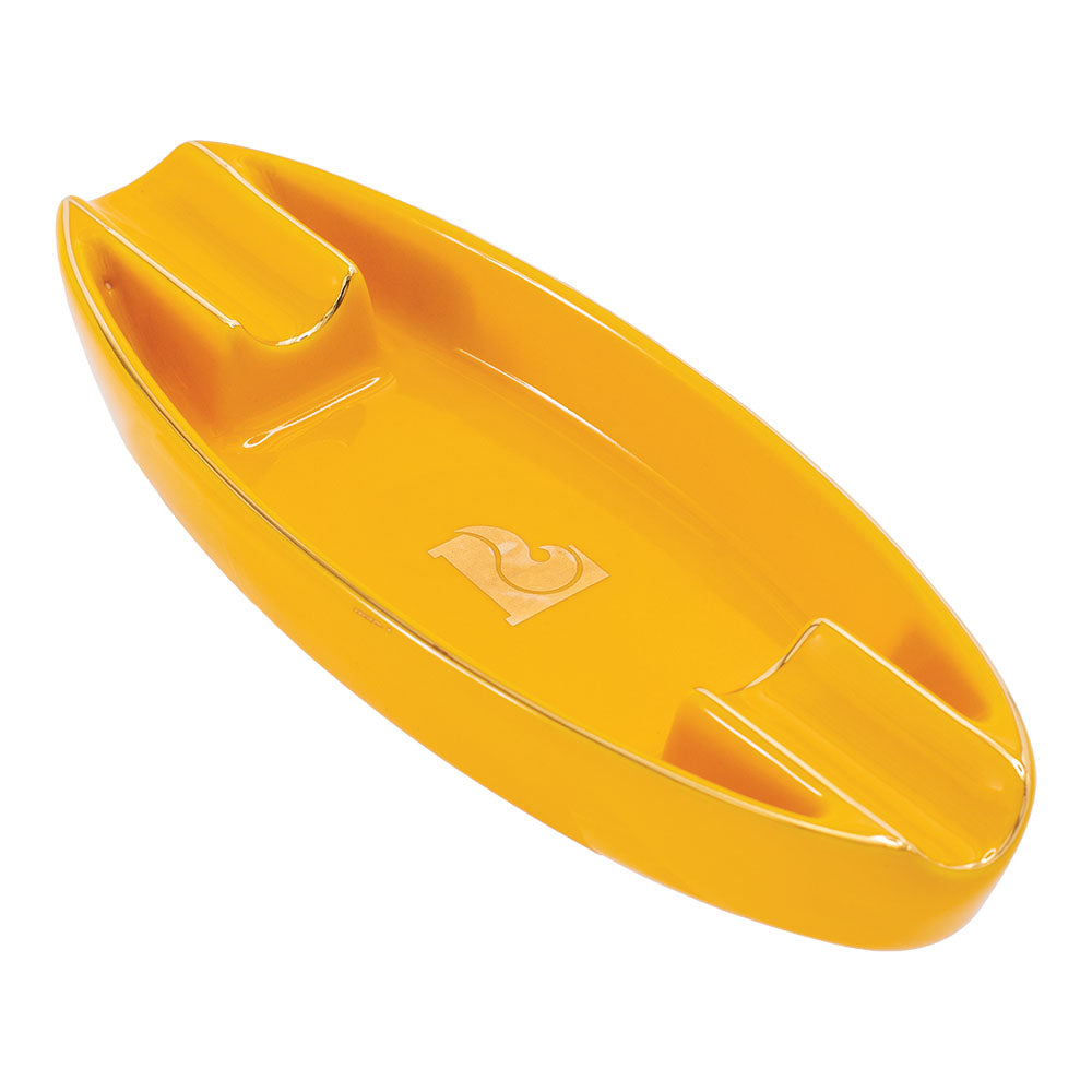 Lucienne Ceramic Canoe-Shape Cigar Ashtray in Vibrant Yellow - 7.1" Size, Top View
