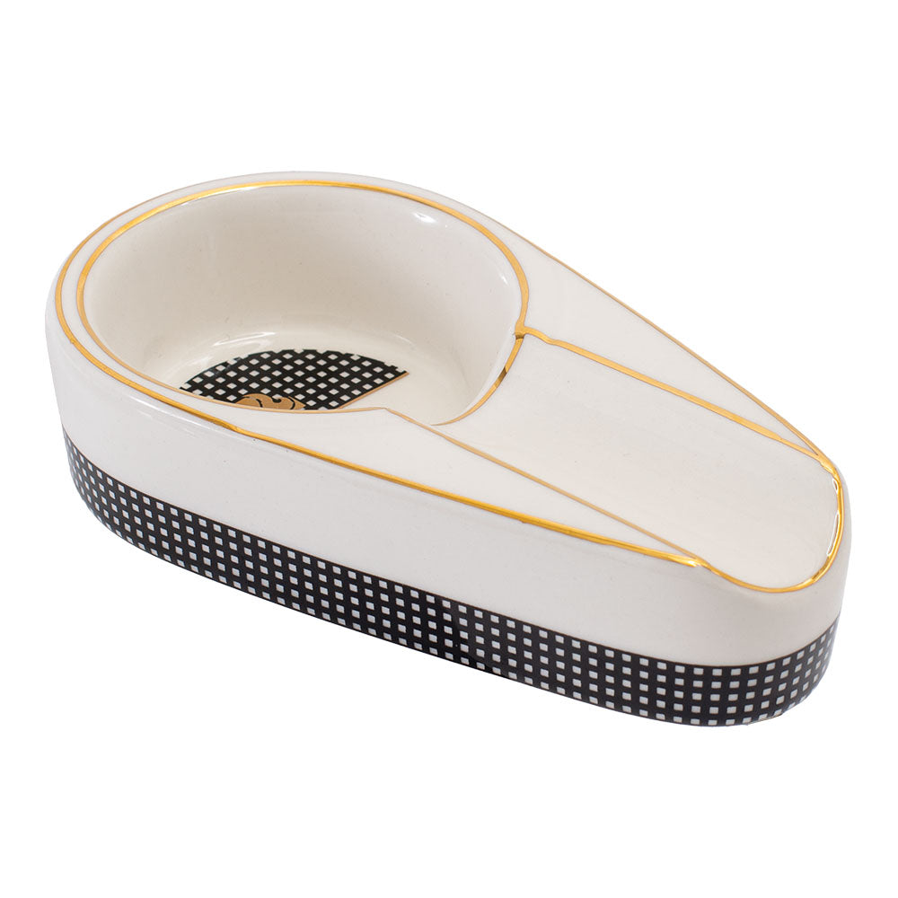 Lucienne Ceramic Spoon-Shaped Cigar Ashtray in Assorted Colors with Gold Trim - Top View