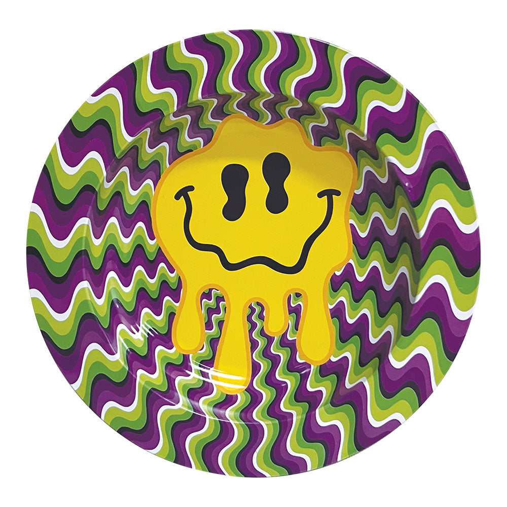 Fujima Dazed Round Metal Ashtray with Smiley Design - 5.4" Assorted Patterns, Top View