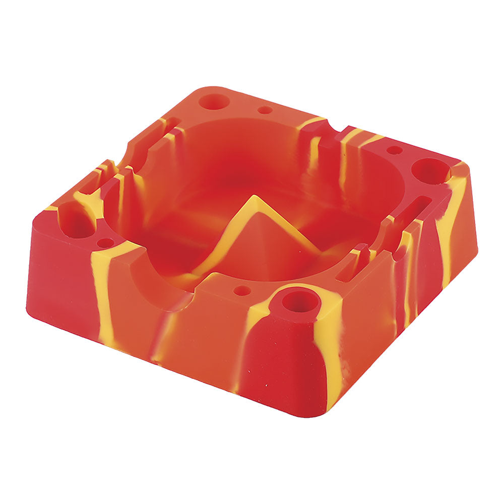 Fujima Silicone Ashtray 5" Square, Easy Clean, Red & Yellow Variant - Top View