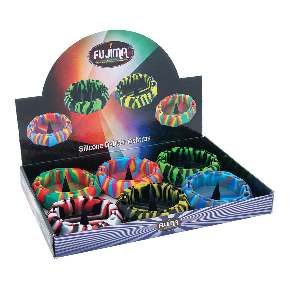 Fujima 4.5" Diamond Silicone Ashtray Set on display, colorful and durable, easy to clean