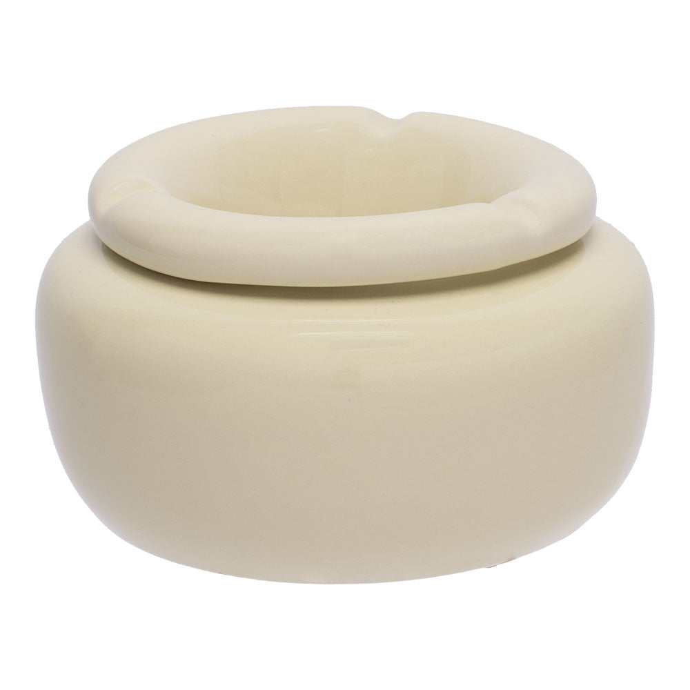 Fujima Moroccan Ceramic Ashtray in White Pearl, 5" Top View on Seamless White Background