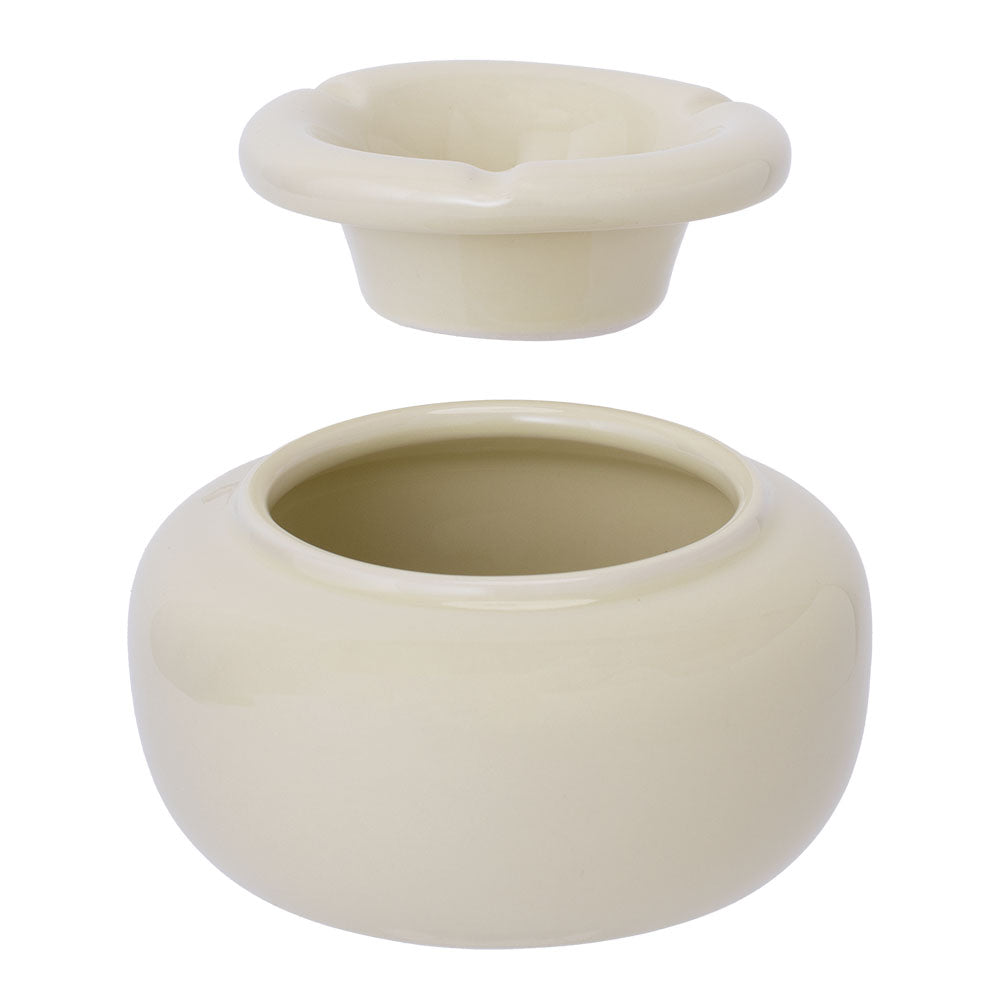 Fujima Moroccan Ceramic Ashtray in White Pearl - 5" with Elegant Design, Top and Side Views