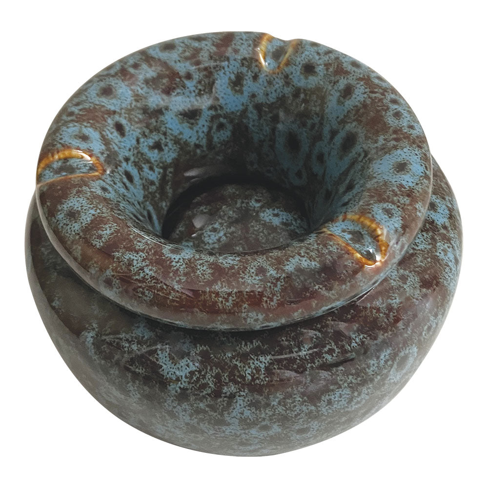 Fujima Moroccan Ceramic Ashtray in Reactive Blue, Top View, Perfect for Stoner Moms
