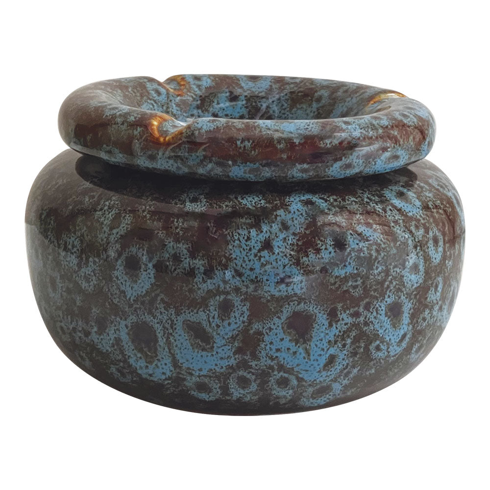 Fujima Moroccan Ceramic Ashtray in Reactive Blue, 5" size, with intricate design, front view