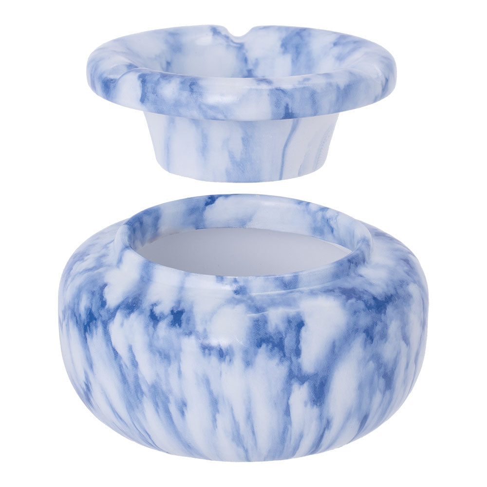 Fujima Moroccan Ceramic Ashtray in Marble Blue, 5" Size, Top and Angled View