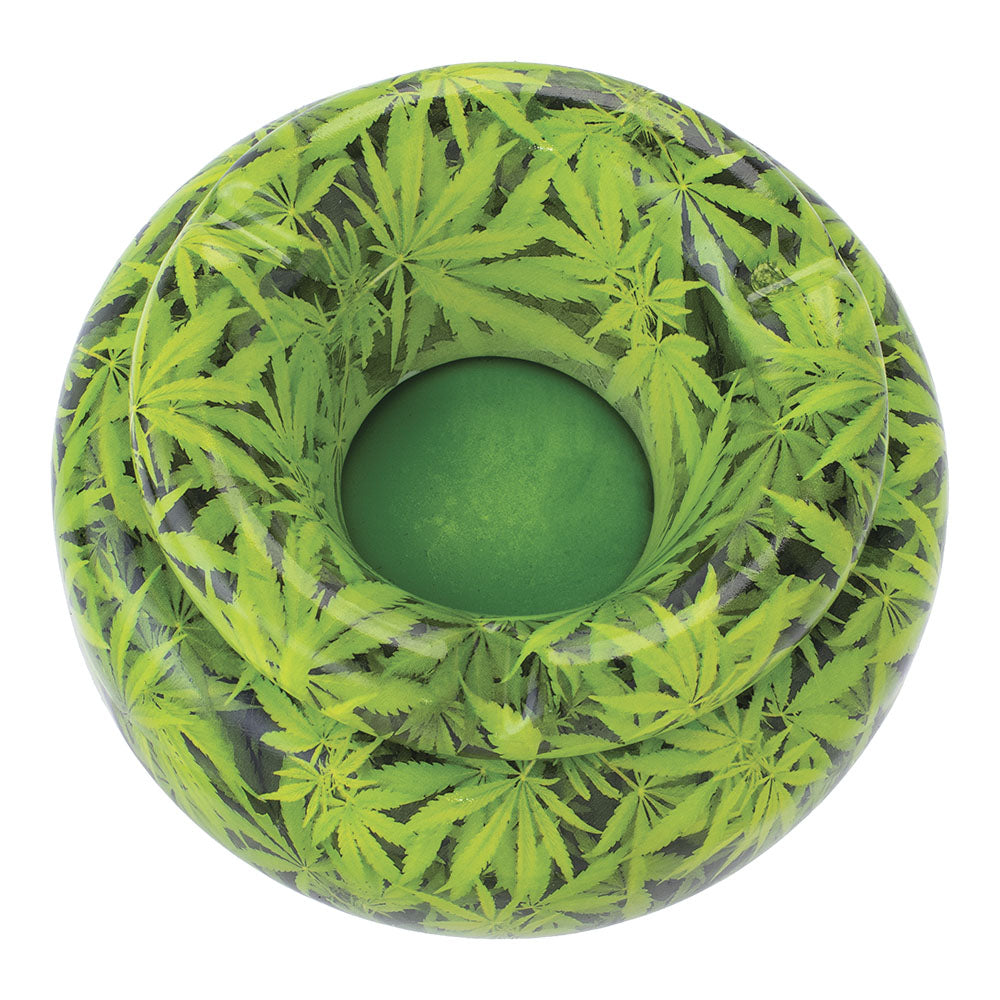 Fujima Moroccan Ceramic Ashtray - Top View with Green Leaves Design for Stoner Moms