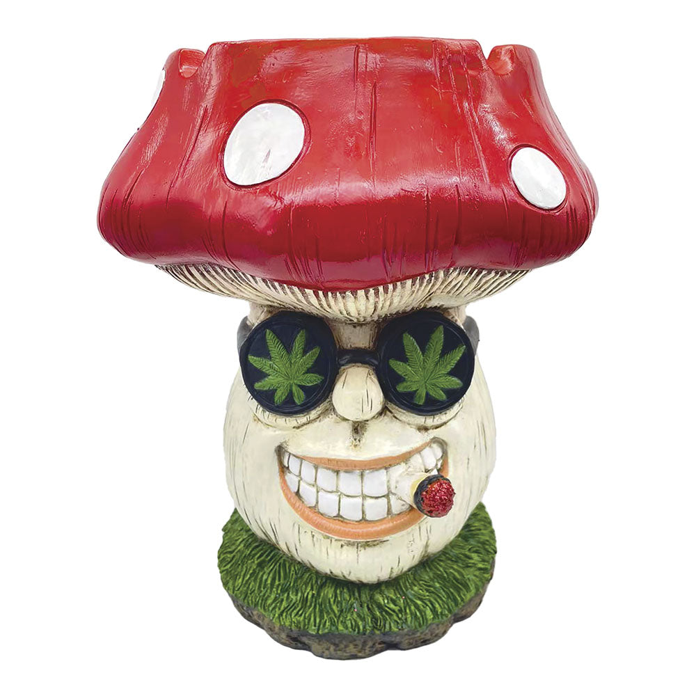 Fujima Smokin' Mushroom Jumbo Ashtray, Polyresin, Front View with Cannabis Leaf Sunglasses