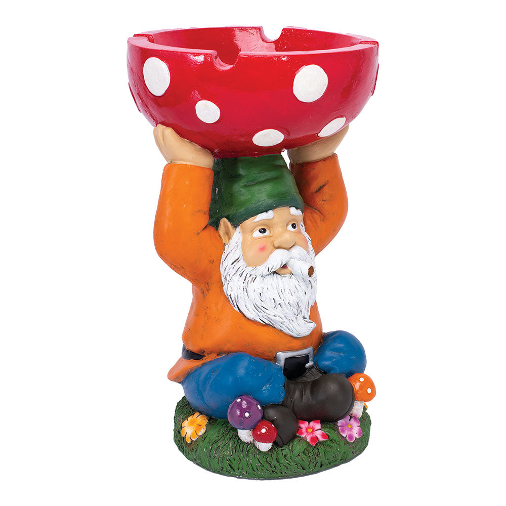 Fujima Mushroom Gnome Jumbo Ashtray - 19" Polyresin, Front View on White Background